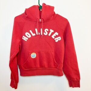 Hollister Vintage Y2K Red Embroidered Hoodie Sweatshirt‎ Preppy Youth Small